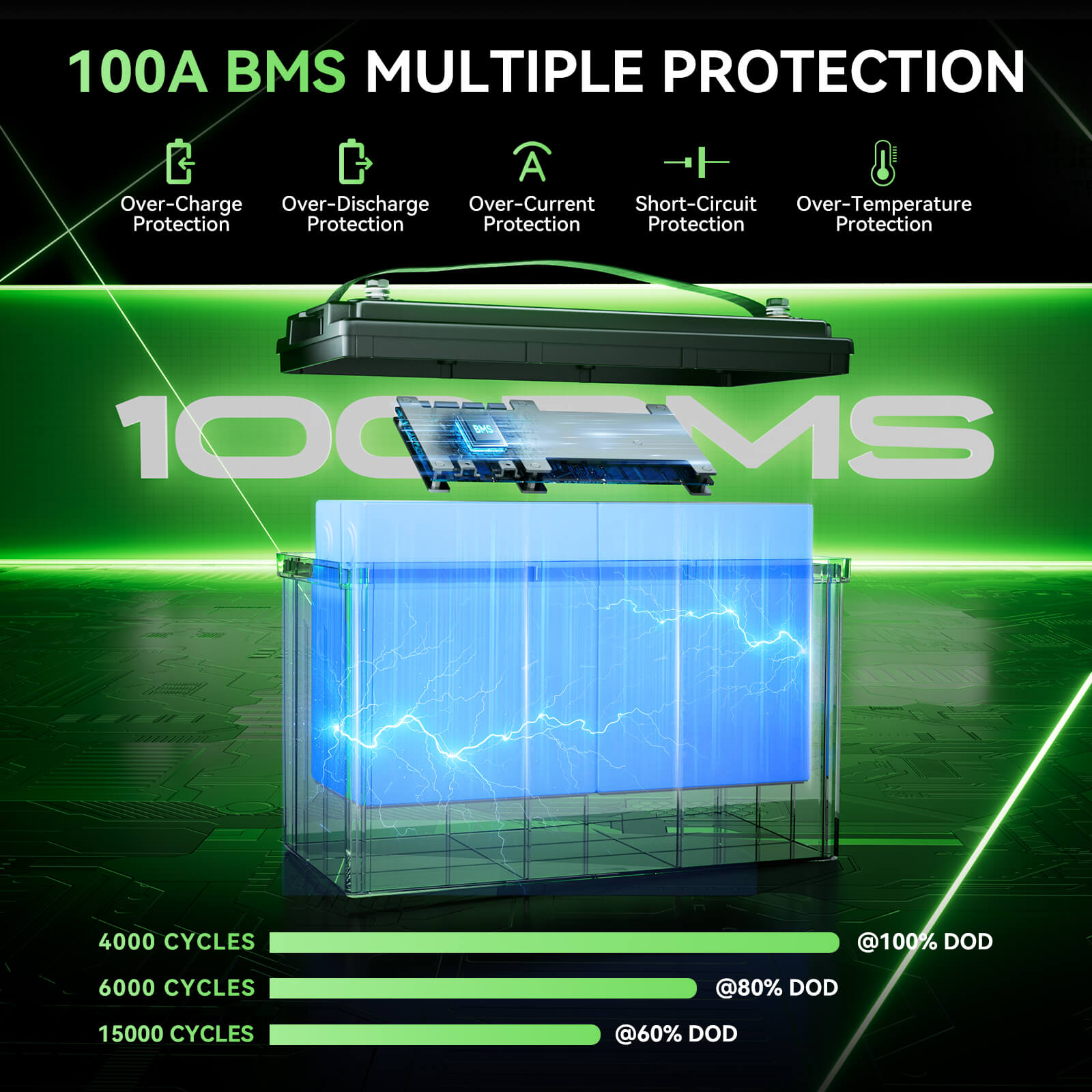 12v 100ah max lifepo4 battery 100A BMS multiple protection
