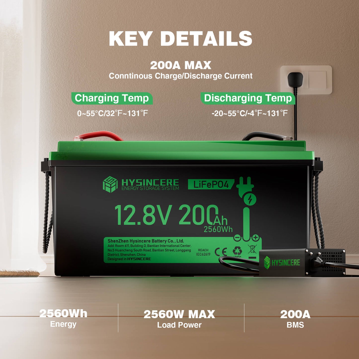 12V 200Ah LiFePO4 Battery Key details