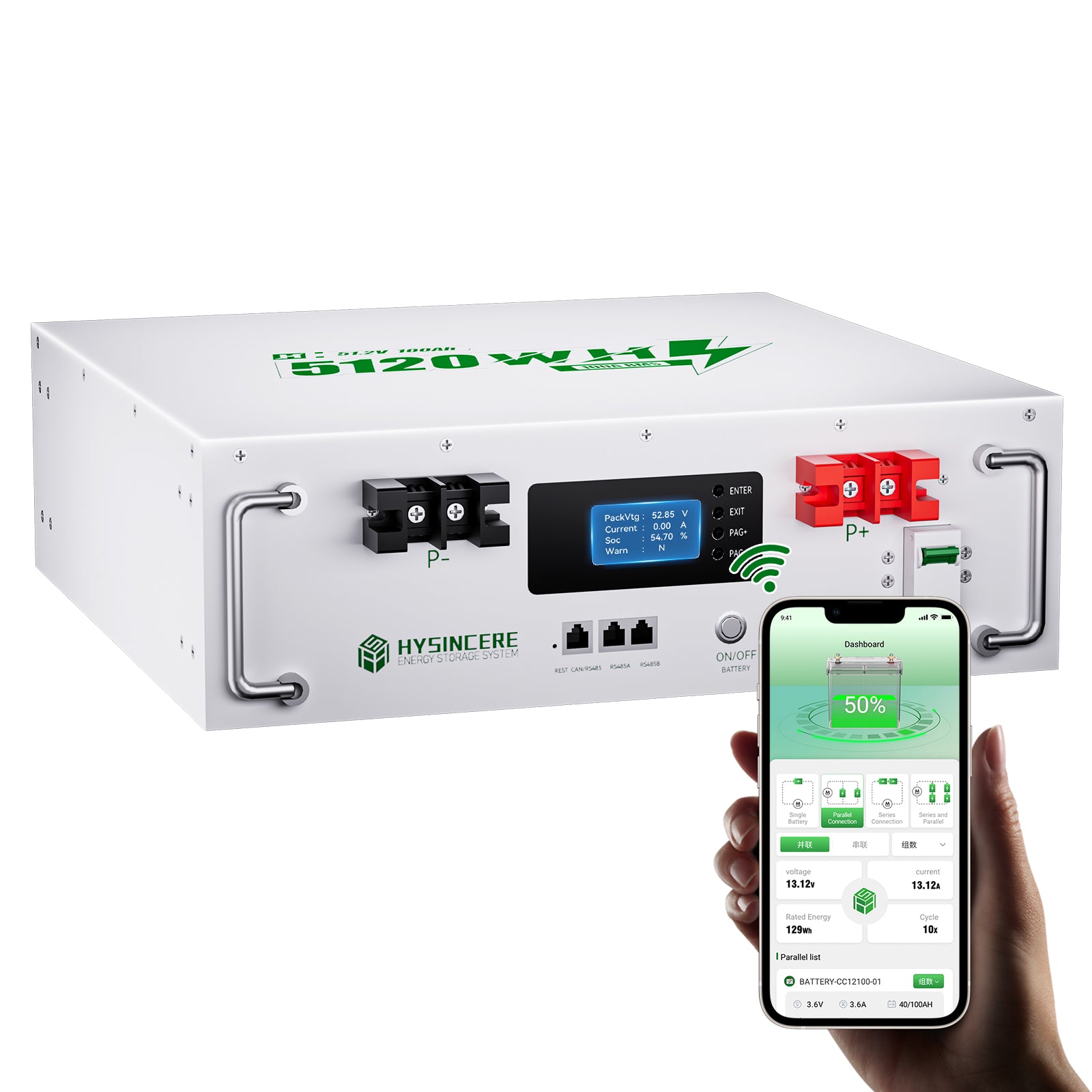 Hysincere Power AF5KL 51.2V 100Ah 5.12kWh LiFePO4 Lithium Battery | Stackable Residential Energy Storage System for 48V Hybrid Inverters
