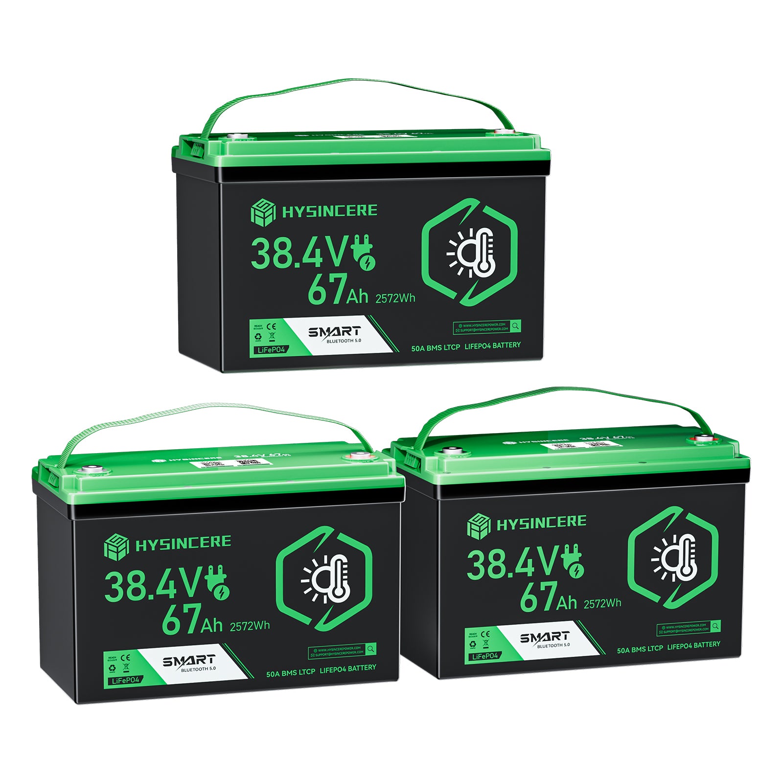 Hysincere Power 38.4V 67Ah Premium LiFePO4 Deep-Cycle Battery with Intelligent Self-Heating & Bluetooth Connectivity