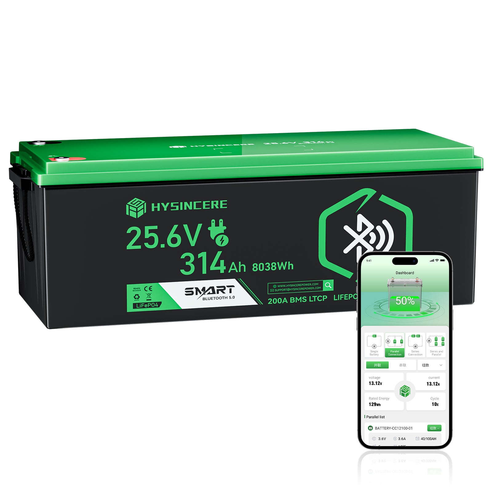 Hysincerepower 24V 314Ah Bluetooth LiFePO4 Battery