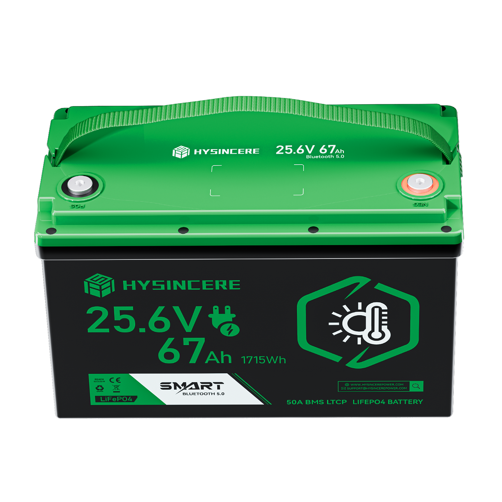 Hysincer Power 25.6V 67Ah Smart LiFePO4 Lithium Battery (1715Wh | Built-in Bluetooth & Auto Heating)