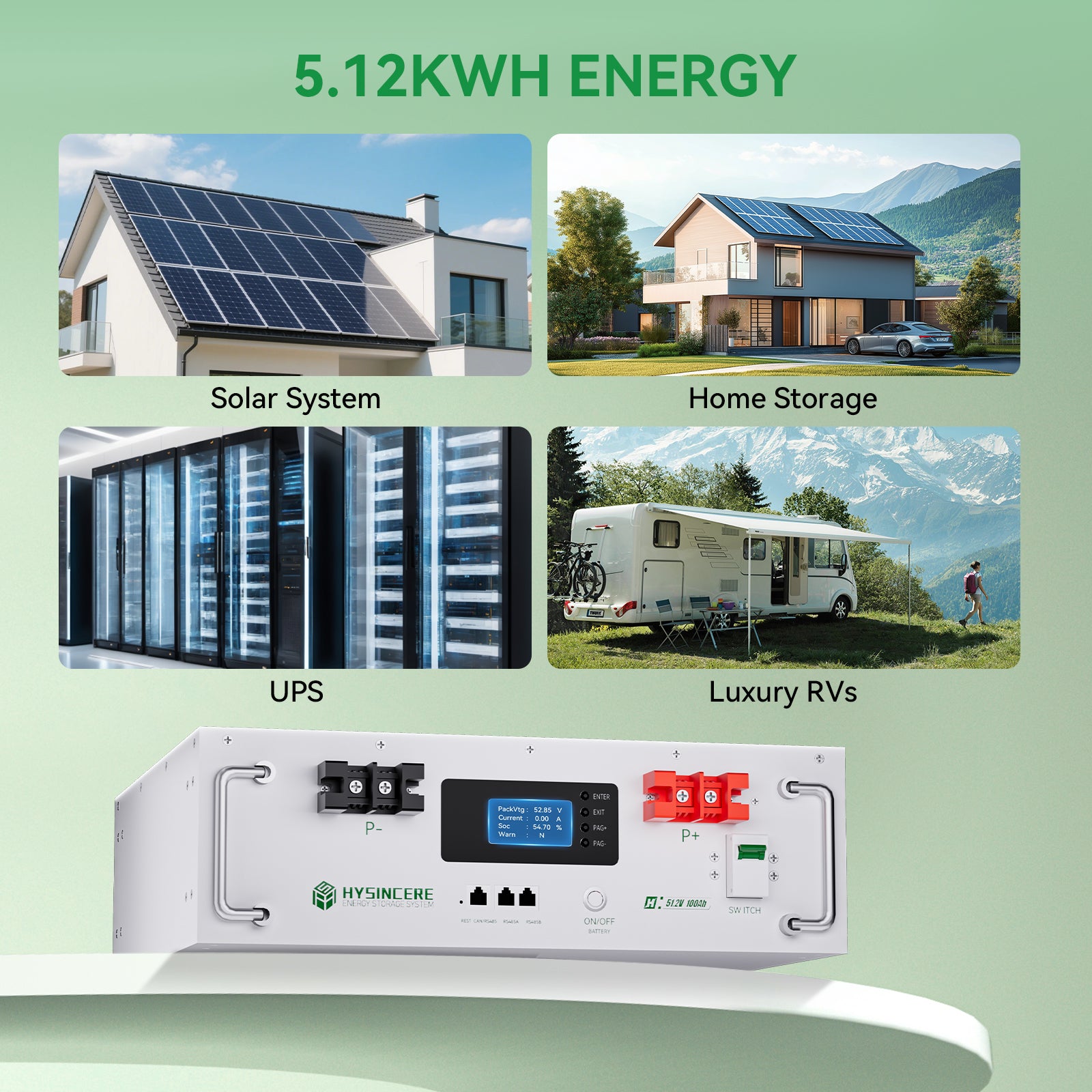 Hysincere Power AF5KL 51.2V 100Ah 5.12kWh LiFePO4 Lithium Battery | Stackable Residential Energy Storage System for 48V Hybrid Inverters