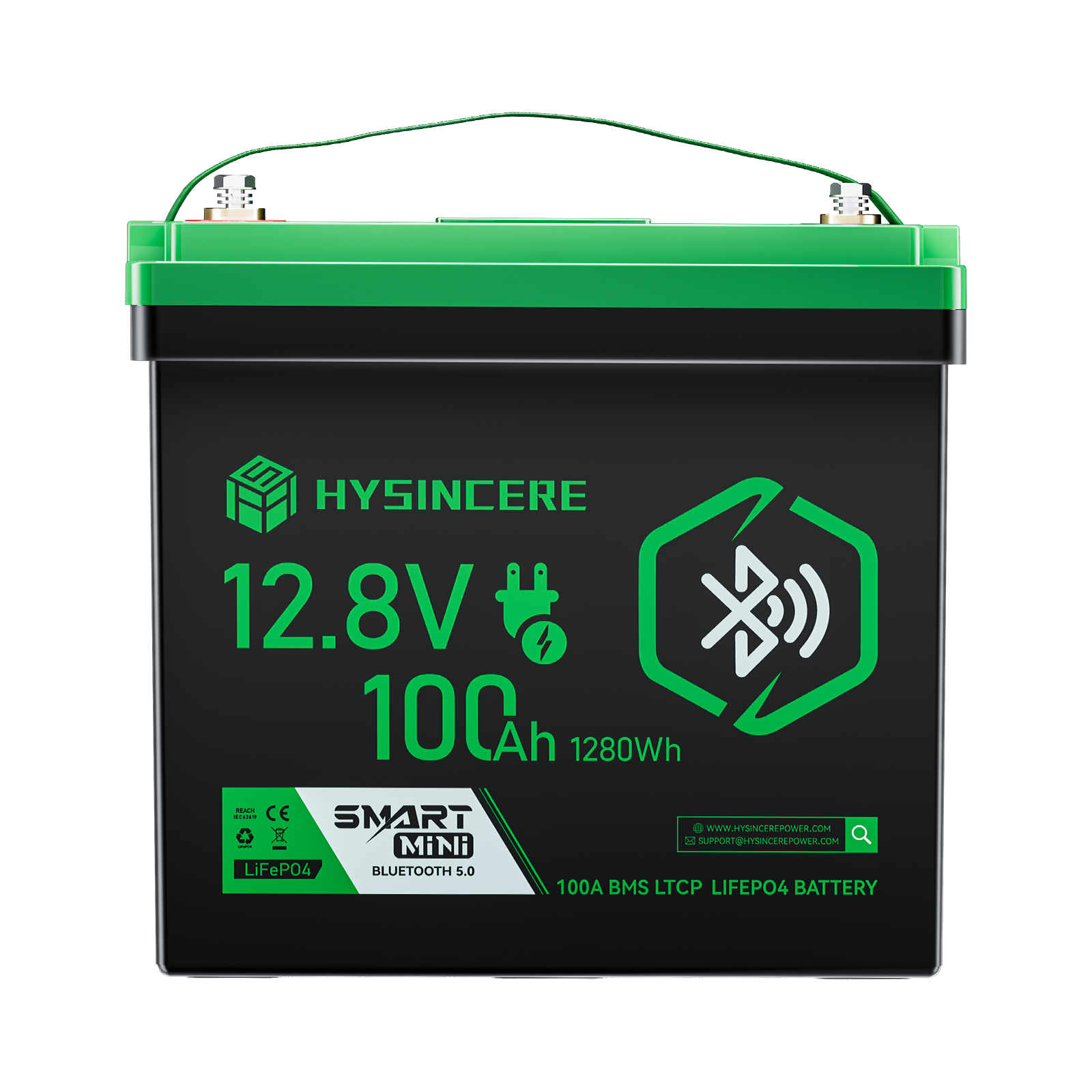 Hysincere Power 12V 100Ah Mini Bluetooth LiFePO4 Battery