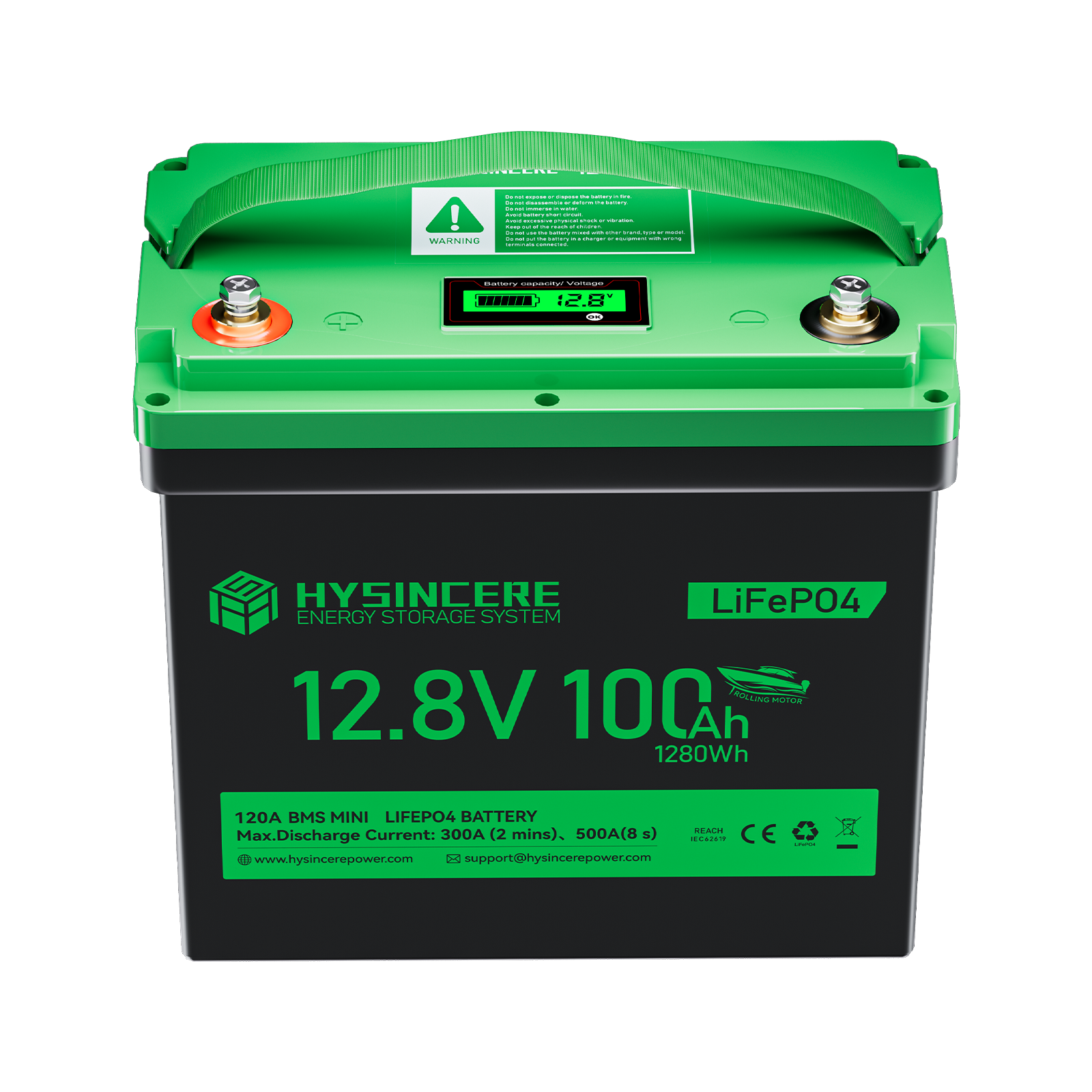 Hysincere Power 12V 100Ah Trolling Motor Mini LiFePO4 Battery
