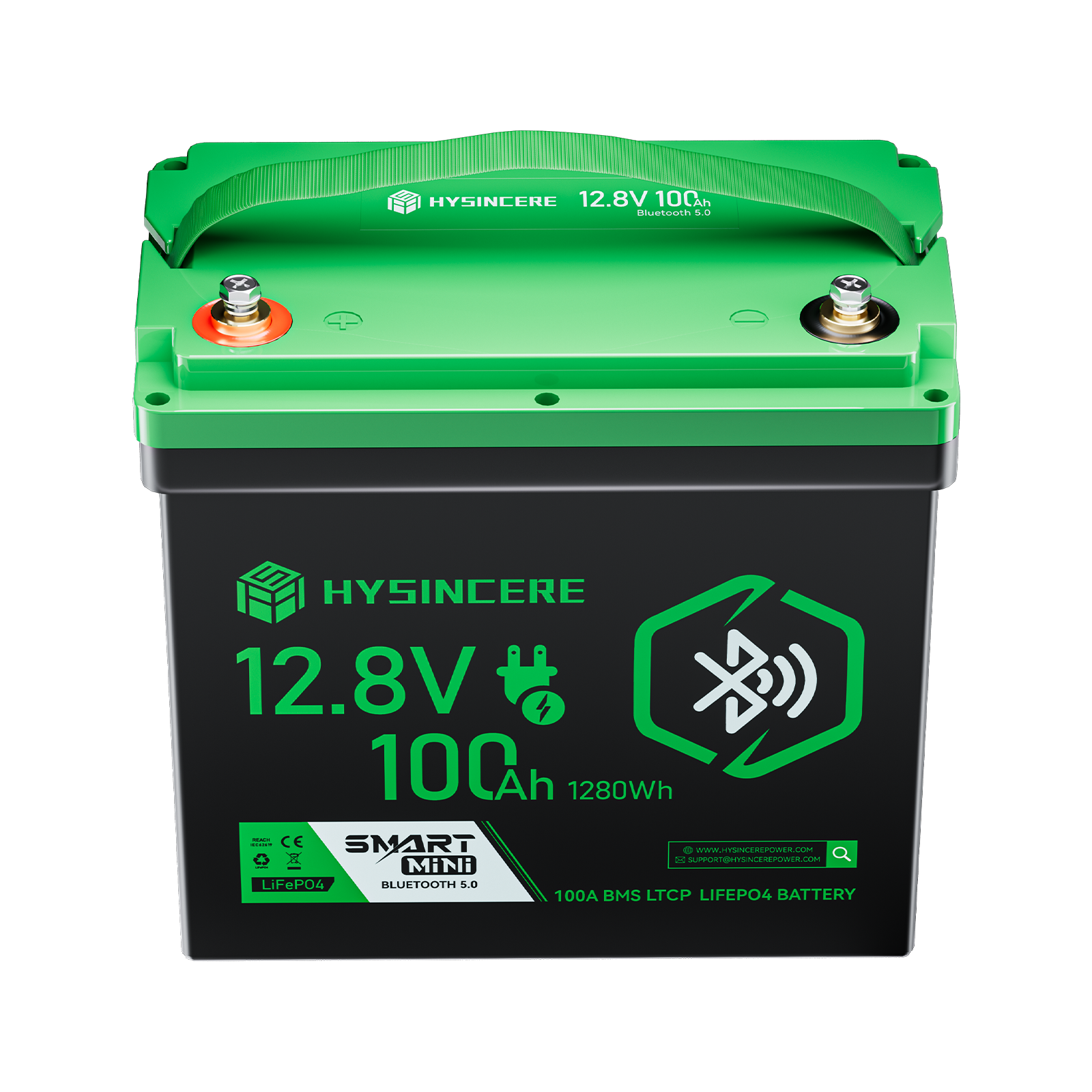 Hysincere Power 12V 100Ah Mini Bluetooth LiFePO4 Battery