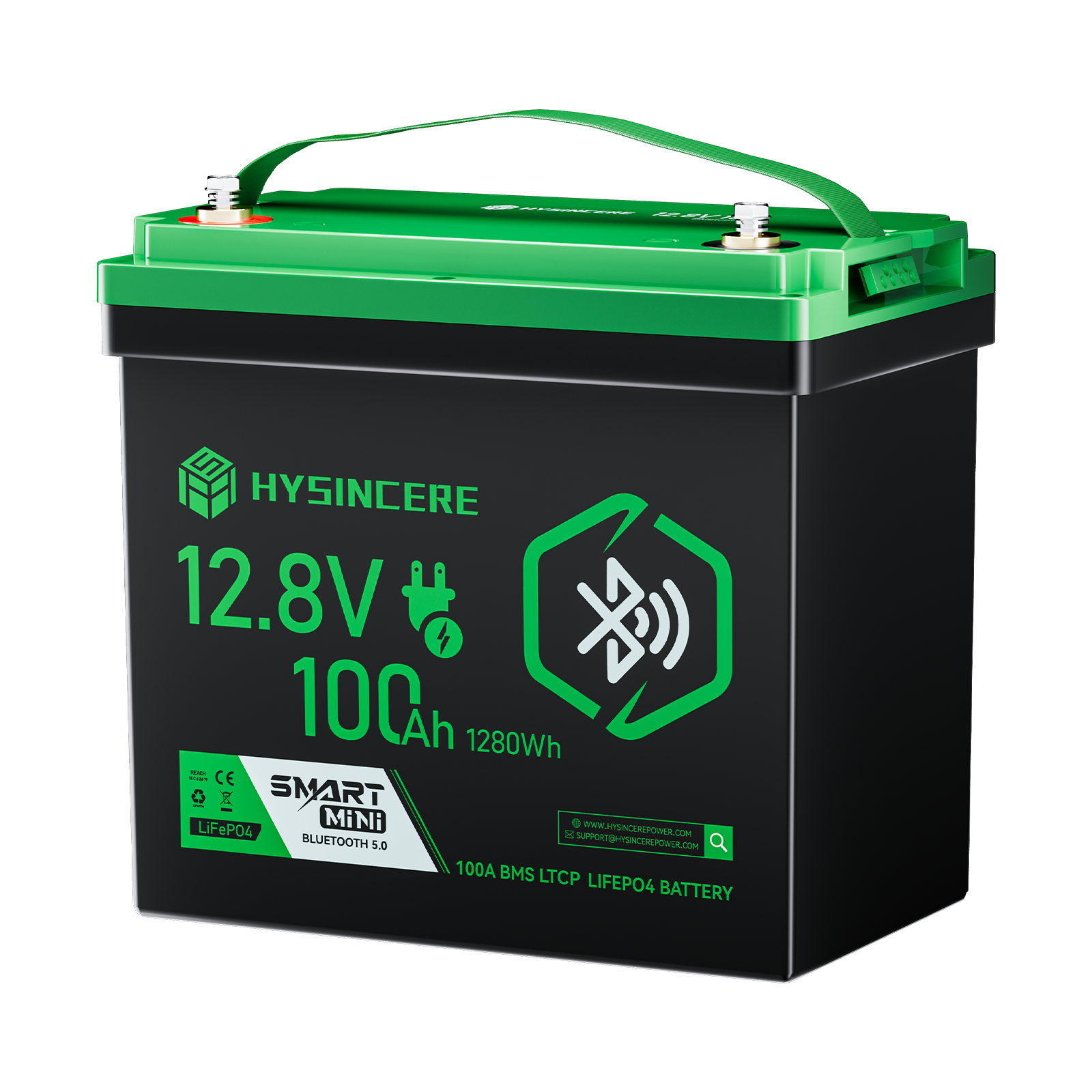 Hysincere Power 12V 100Ah Mini Bluetooth LiFePO4 Battery