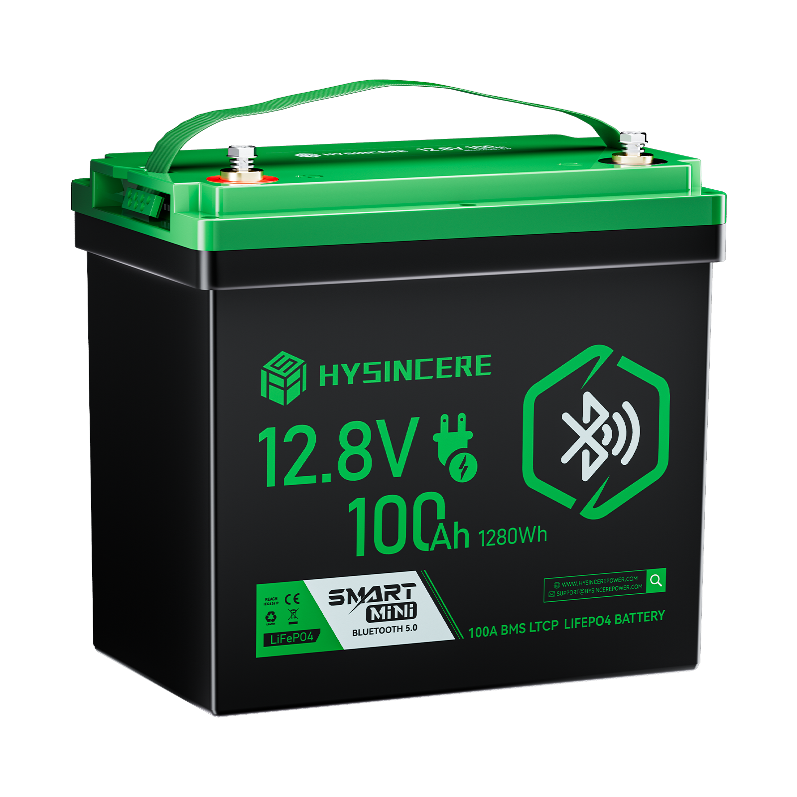 Hysincere Power 12V 100Ah Mini Bluetooth LiFePO4 Battery