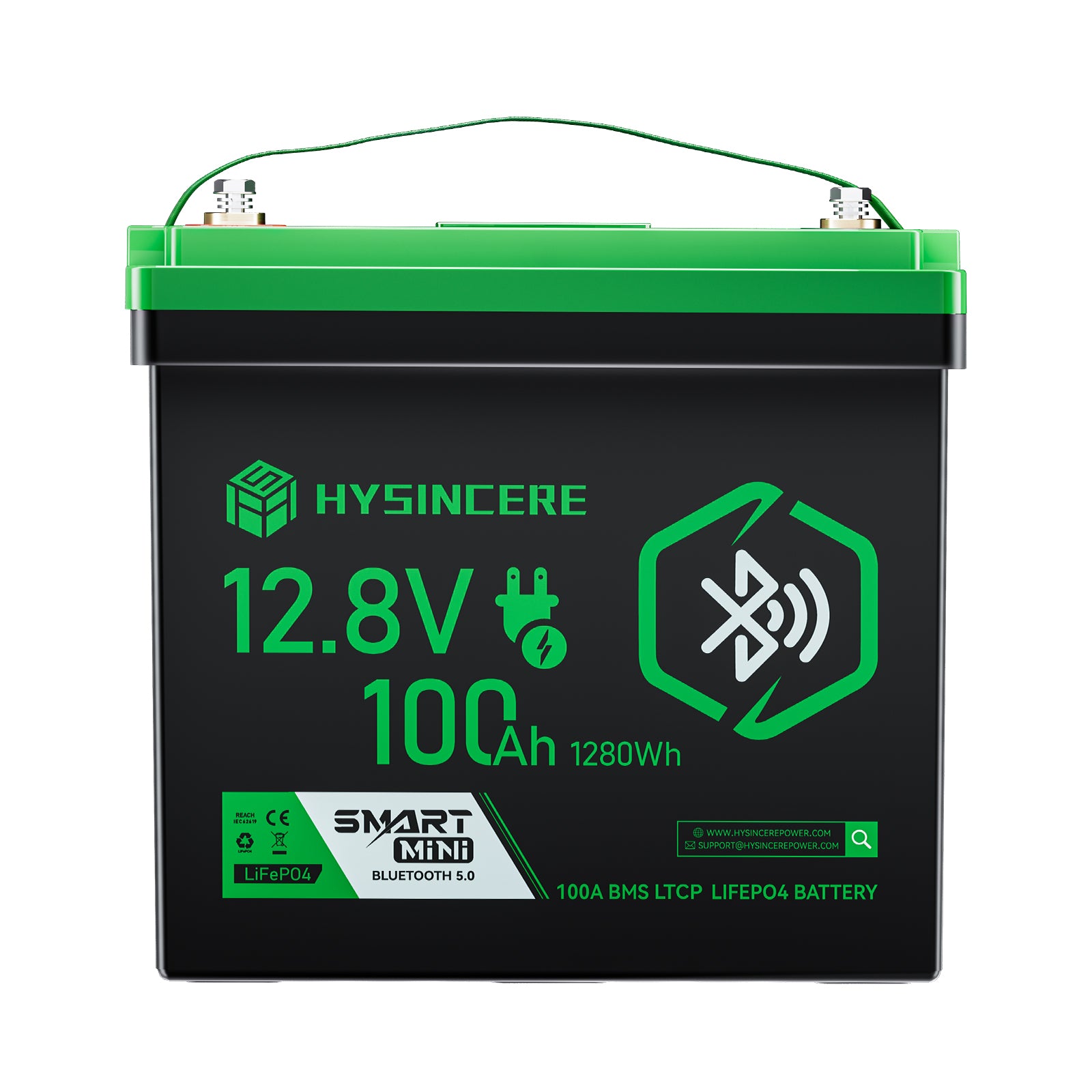 Hysincere Power 12V 100Ah Mini Bluetooth LiFePO4 Battery