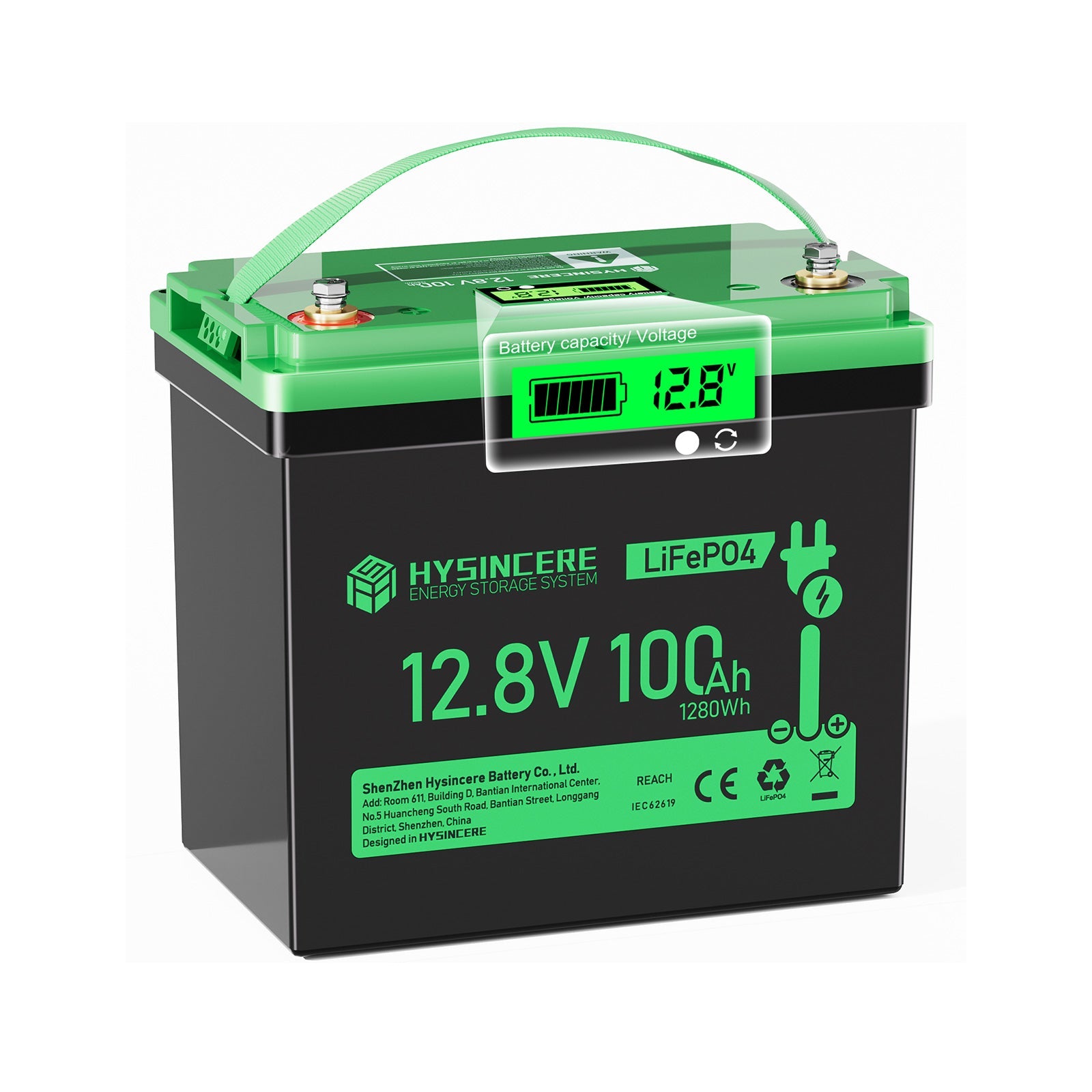 Hysincere Power 12V 100Ah Group 24 LiFePo4 Battery with Display