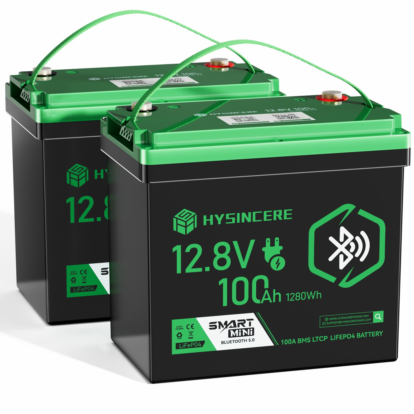 Two HYSINCERE batteries with green and black design on a white background