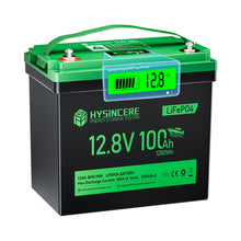 Hysincere battery with green top and black body on a white background