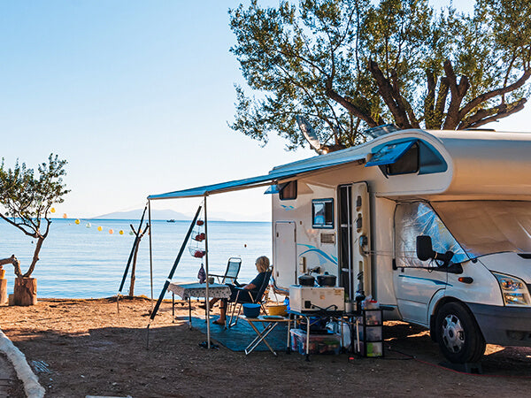 Seaside RV camping scene