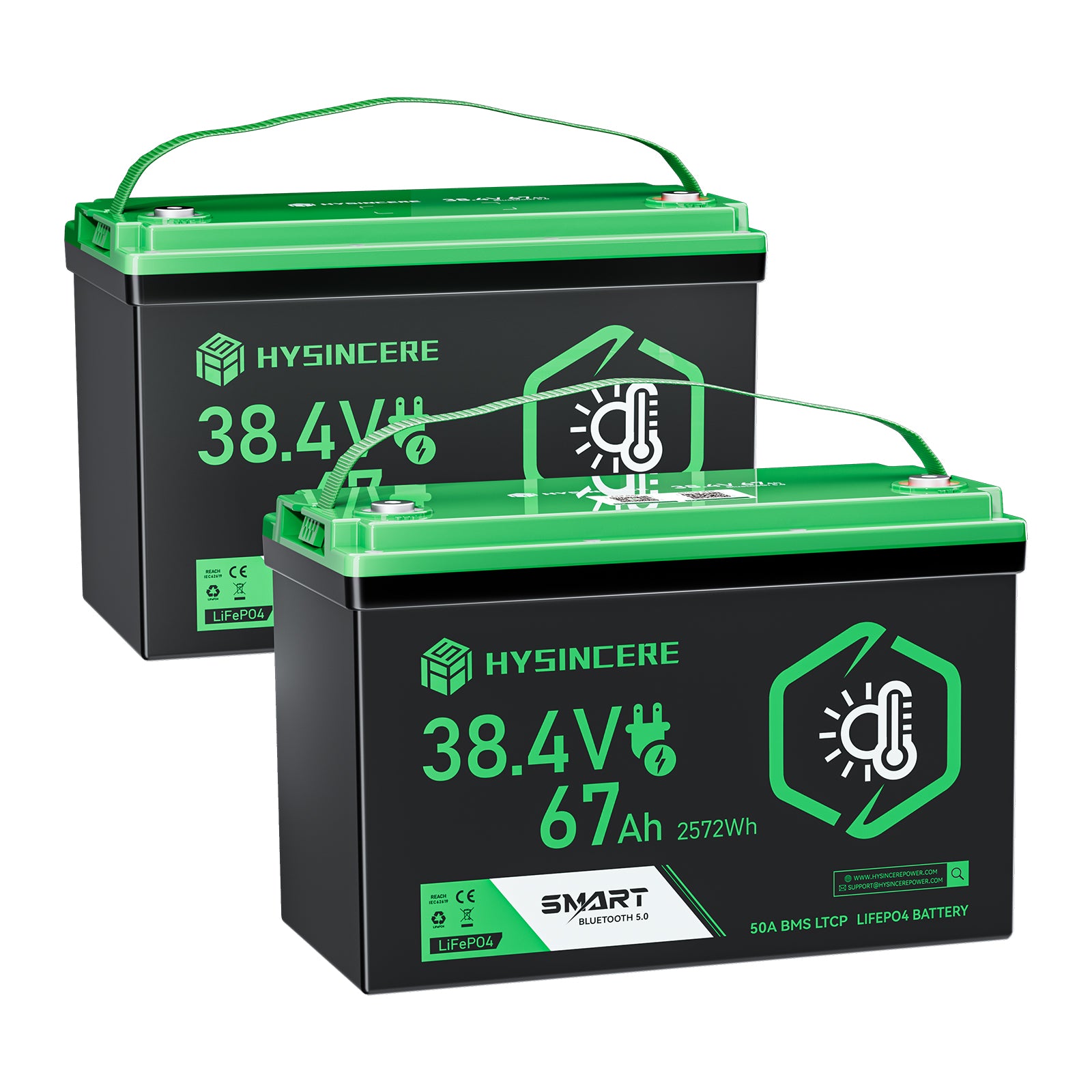 Hysincere Power 38.4V 67Ah Premium LiFePO4 Deep-Cycle Battery with Intelligent Self-Heating & Bluetooth Connectivity