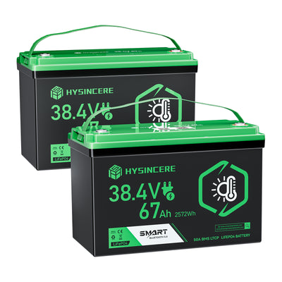 Hysincere Power 38.4V 67Ah Premium LiFePO4 Deep-Cycle Battery with Intelligent Self-Heating & Bluetooth Connectivity
