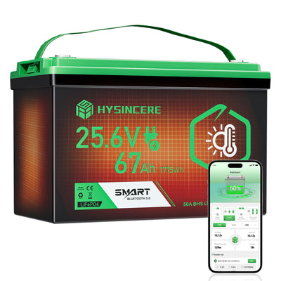 Hysincer Power 25.6V 67Ah Smart LiFePO4 Lithium Battery (1715Wh | Built-in Bluetooth & Auto Heating)