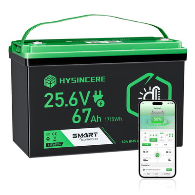 Hysincer Power 25.6V 67Ah Smart LiFePO4 Lithium Battery (1715Wh | Built-in Bluetooth & Auto Heating)