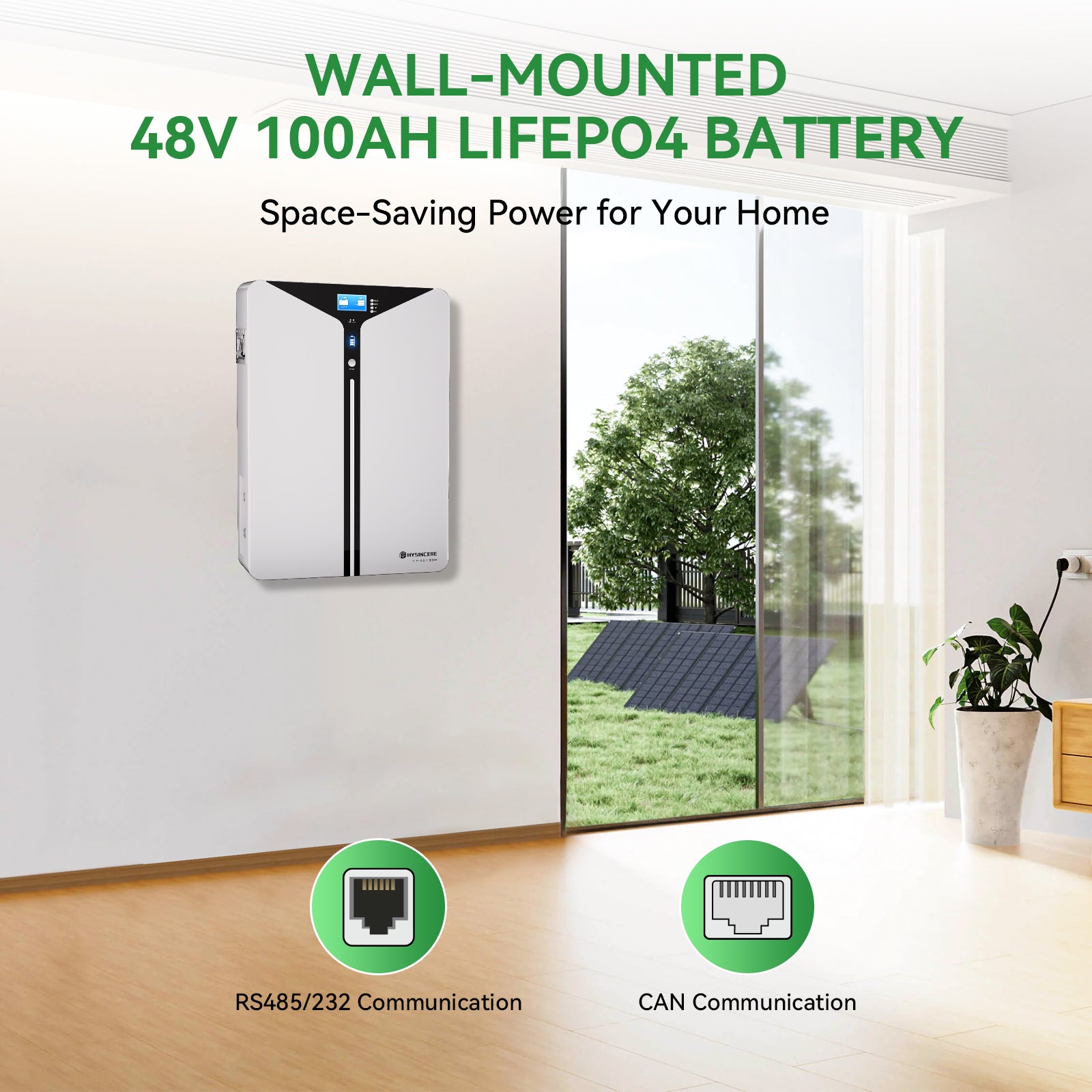 Hysincer Power 48V 100Ah Wall Mount LiFePO4 Battery – 5.12kWh Home Solar Energy Storage Battery