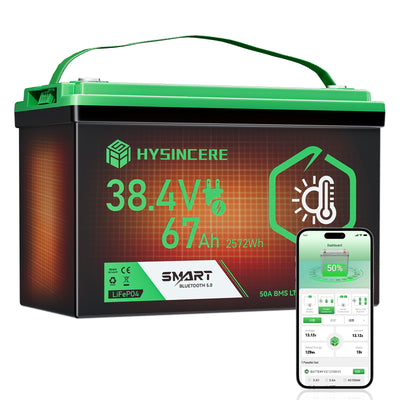 Hysincere Power 38.4V 67Ah Premium LiFePO4 Deep-Cycle Battery with Intelligent Self-Heating & Bluetooth Connectivity