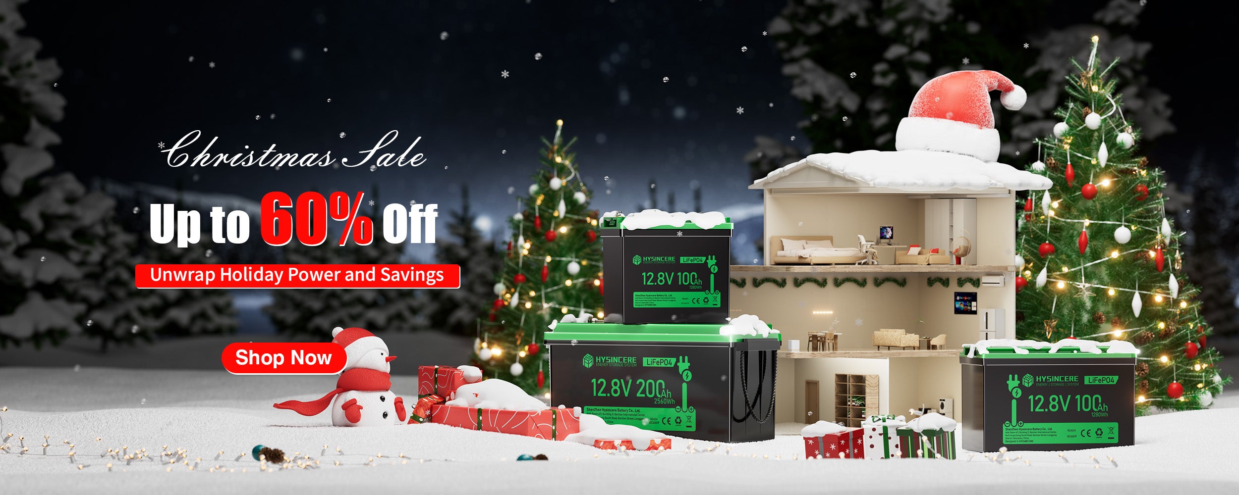 Christmas sale advertisement with holiday decorations and shopping bags.