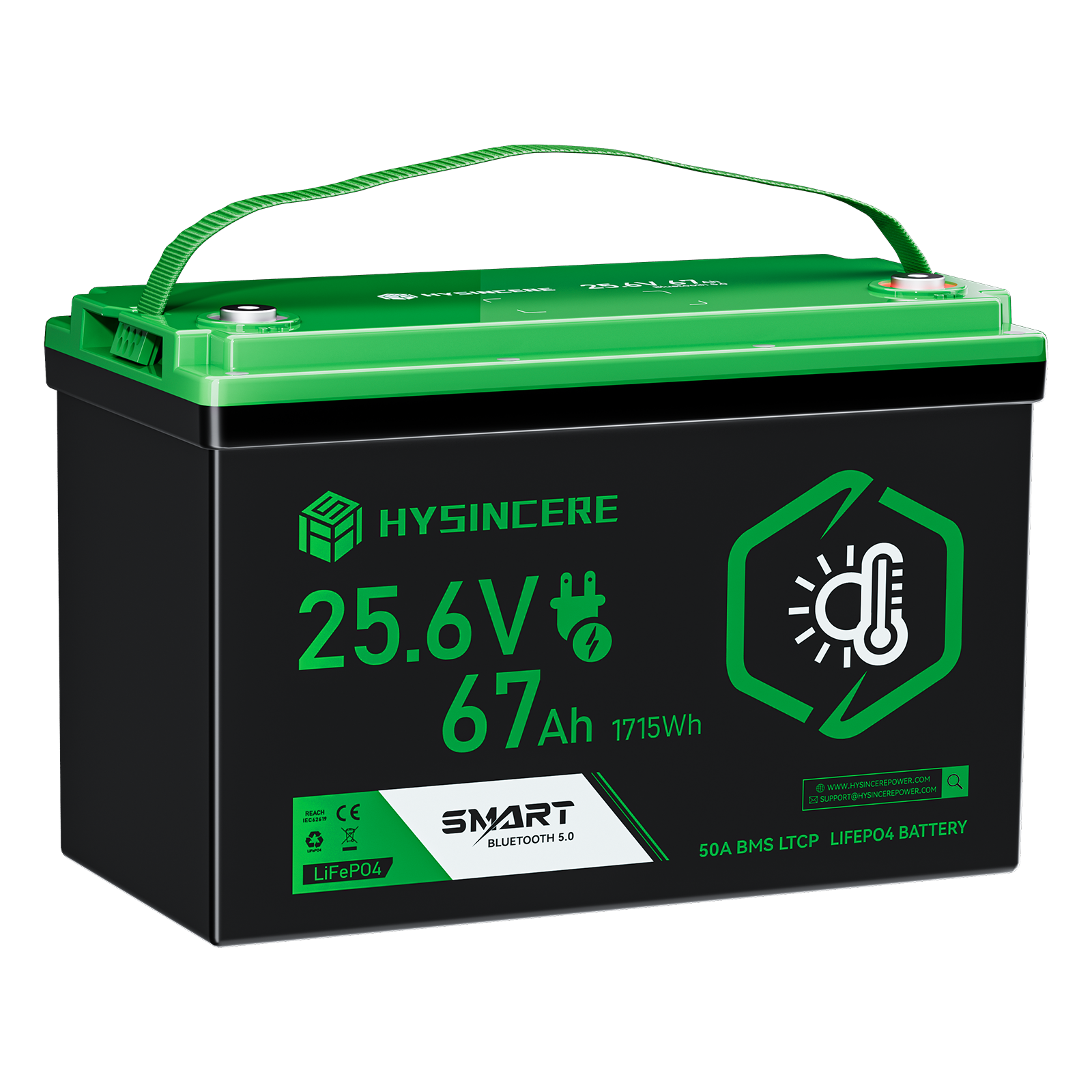 Hysincer Power 25.6V 67Ah Smart LiFePO4 Lithium Battery (1715Wh | Built-in Bluetooth & Auto Heating)