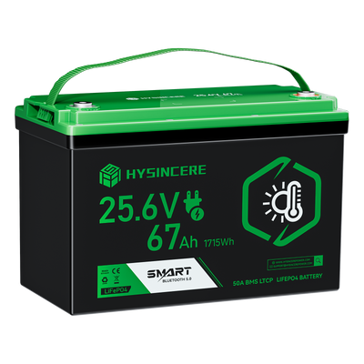 Hysincer Power 25.6V 67Ah Smart LiFePO4 Lithium Battery (1715Wh | Built-in Bluetooth & Auto Heating)