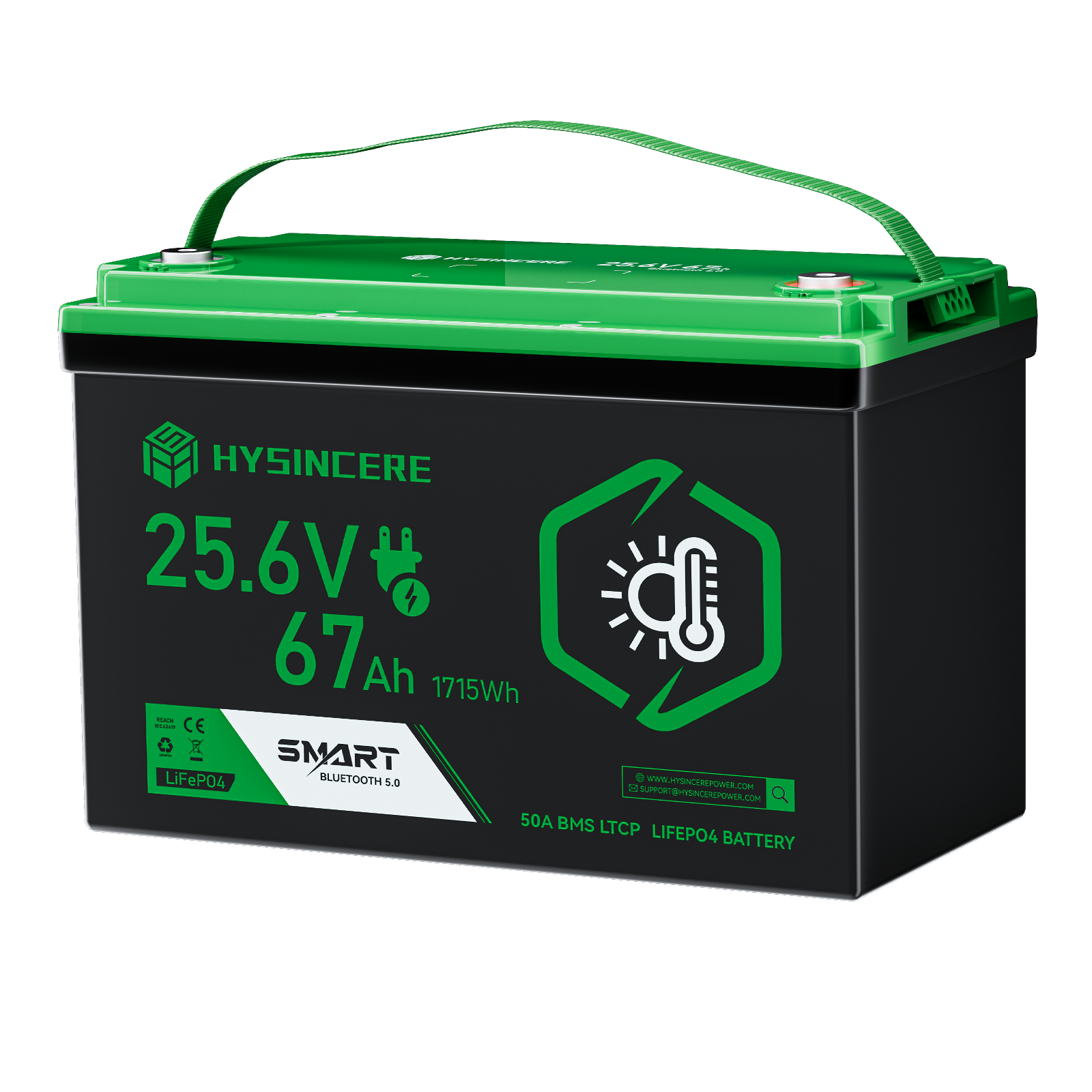 Hysincer Power 25.6V 67Ah Smart LiFePO4 Lithium Battery (1715Wh | Built-in Bluetooth & Auto Heating)