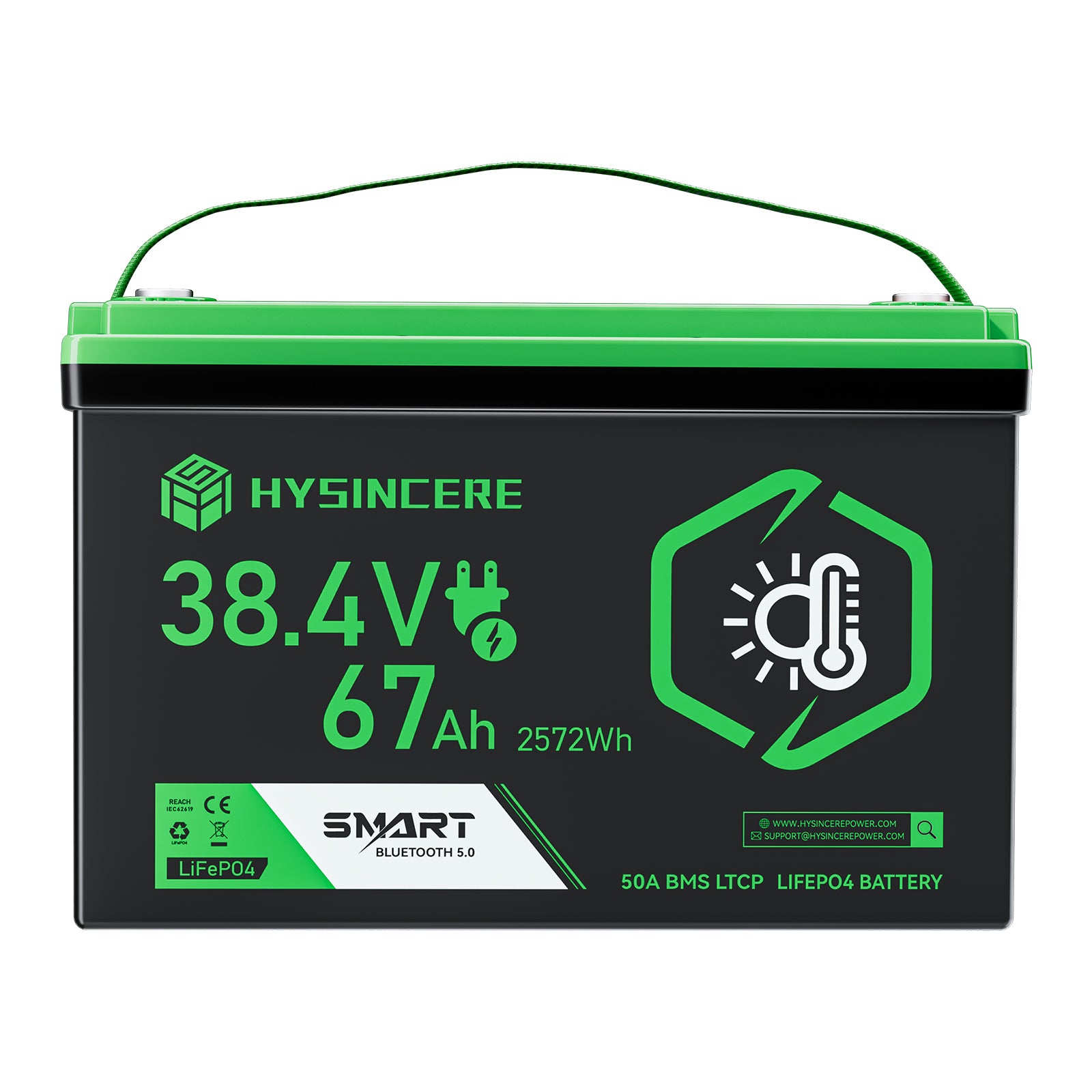 Hysincere Power 38.4V 67Ah Premium LiFePO4 Deep-Cycle Battery with Intelligent Self-Heating & Bluetooth Connectivity