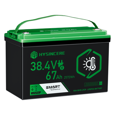 Hysincere Power 38.4V 67Ah Premium LiFePO4 Deep-Cycle Battery with Intelligent Self-Heating & Bluetooth Connectivity