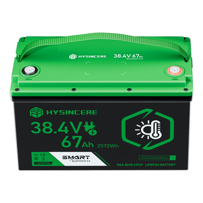 Hysincere Power 38.4V 67Ah Premium LiFePO4 Deep-Cycle Battery with Intelligent Self-Heating & Bluetooth Connectivity