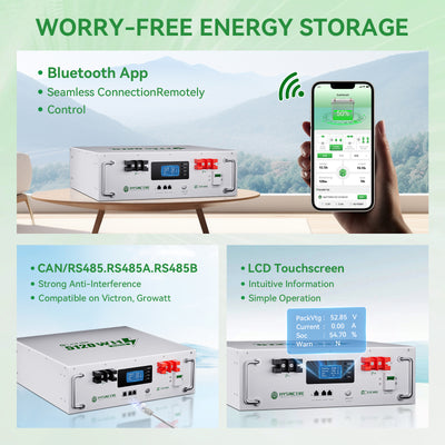 Hysincere Power AF5KL 51.2V 100Ah 5.12kWh LiFePO4 Lithium Battery | Stackable Residential Energy Storage System for 48V Hybrid Inverters