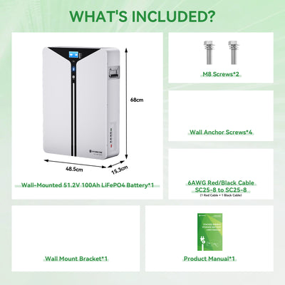 Hysincer Power 48V 100Ah Wall Mount LiFePO4 Battery – 5.12kWh Home Solar Energy Storage Battery