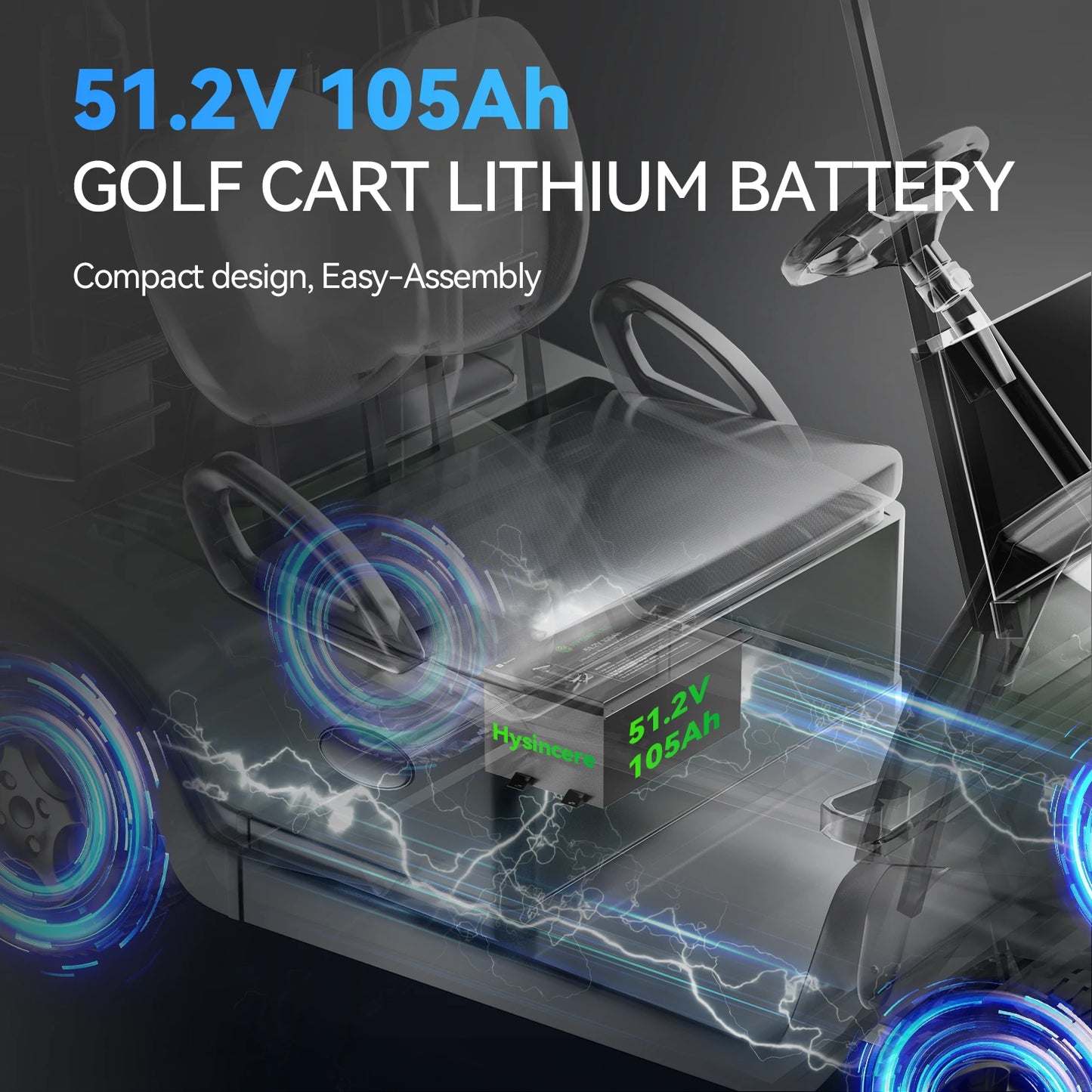 Hysincere Power 51V 105Ah Golf Cart Battery compact design easy installation