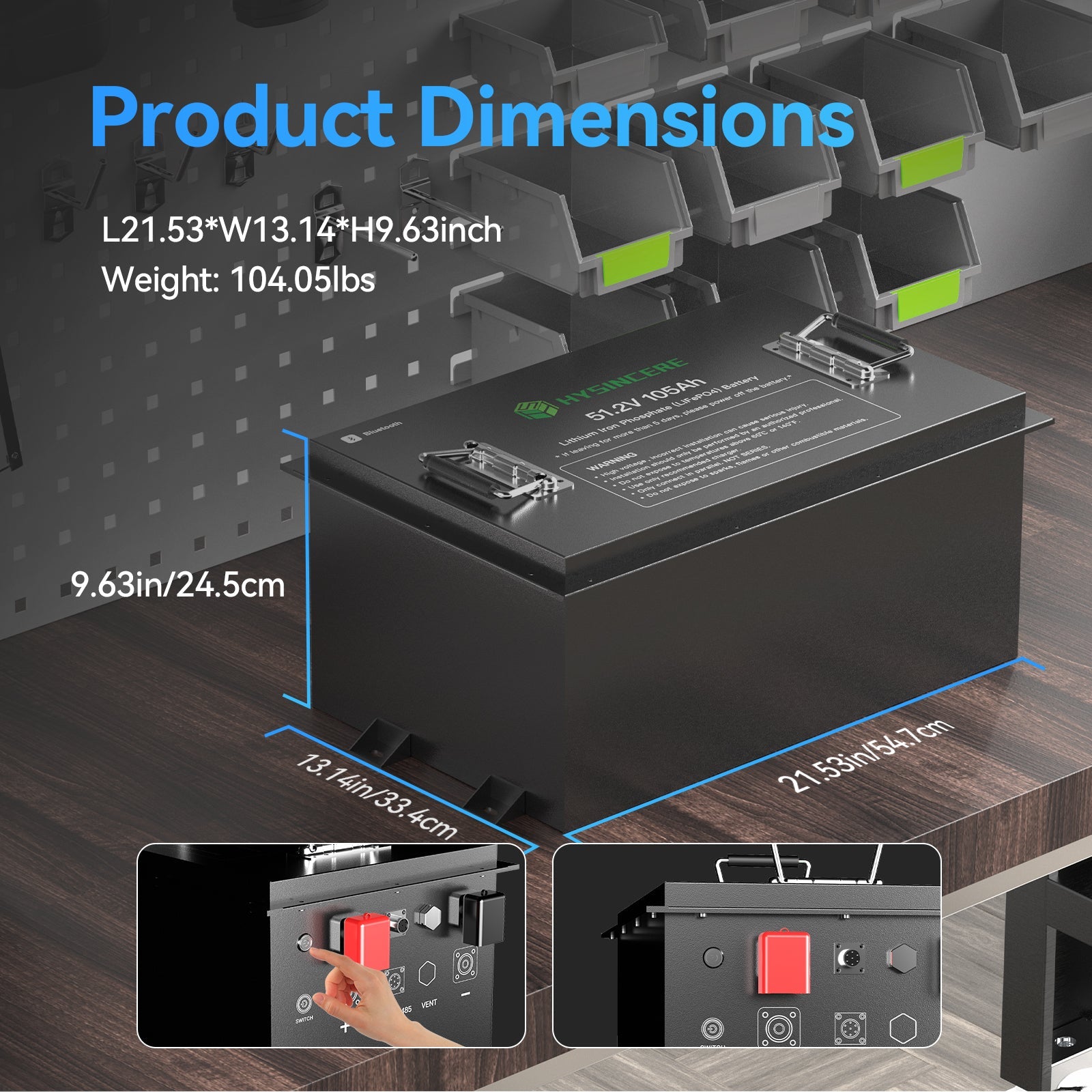 Hysincere Power 51V 105Ah Golf Cart Battery dimensions